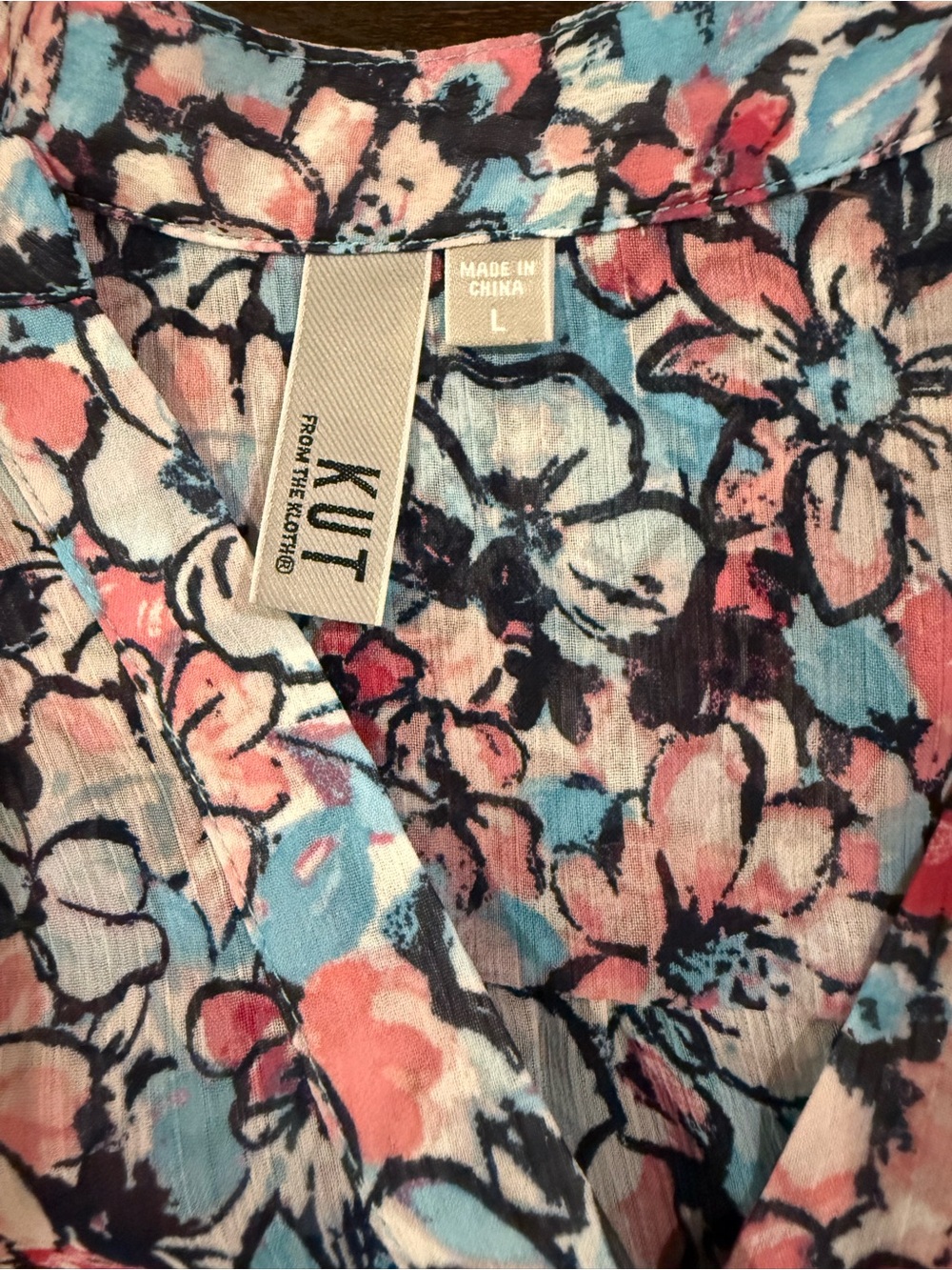 Kut from the Kloth Jasmine Floral Sheer Button Down Blouse Top Size L - Picture 3 of 11